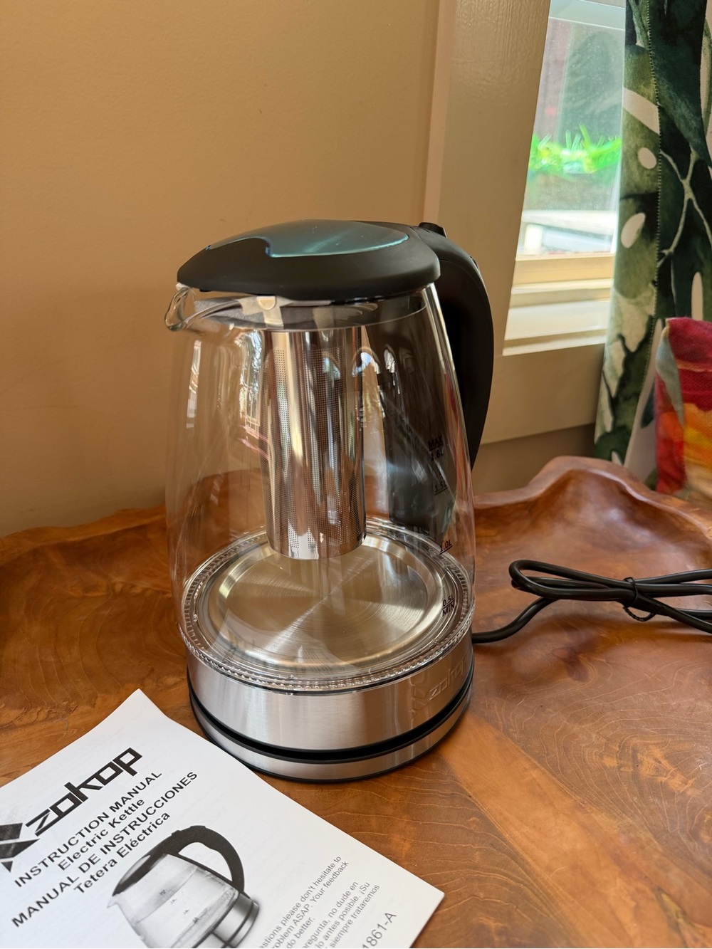 New Zokop Electric Glass Hot water Tea Kettle 1500W 1.8L Black Stainless Steel - Picture 3 of 12